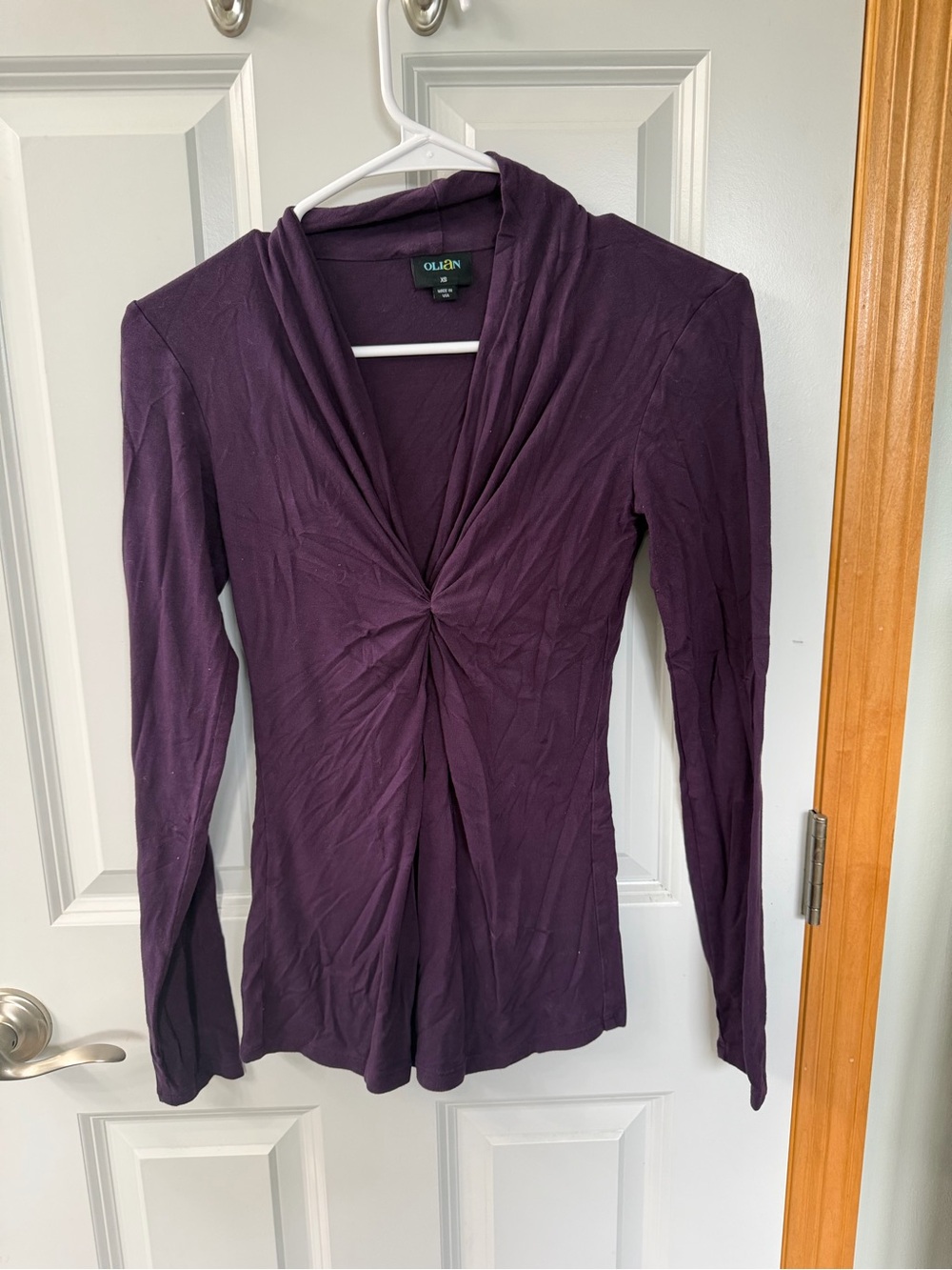 Olian Long-Sleeve Twist-Front Top - Plum